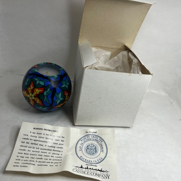 Vintage Stone Candles CA USA Round Stain Glass Design Hand Made NEW w/Papers - Picture 7 of 8